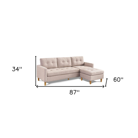 87" Beige Polyester Blend Sofa With Ottoman With Natural Legs