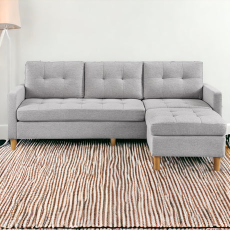 87" Light Gray Polyester Blend and Natural Sofa with Ottoman