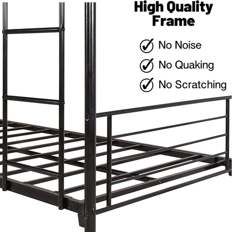 Black Heavy Duty Twin Over Twin Metal Bunk Bed with Ladder - Maru Furniture Bunk Beds # (Store description) 