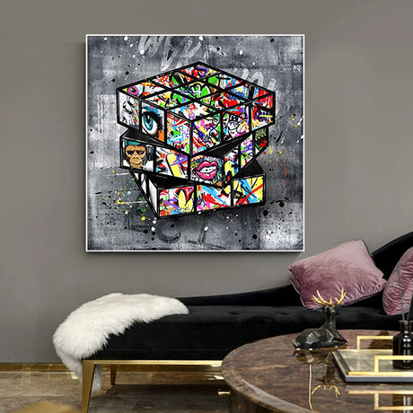 Banksy Graffiti Rubik's Cube Canvas Painting Wall - Maru Furniture Wall Art & Paints # (Store description) 