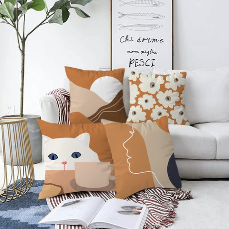 Nordic Orange Geometric Throw Pillow Cover Abstract Peach Skin Plush - Maru Furniture Throw Pillows # (Store description) 