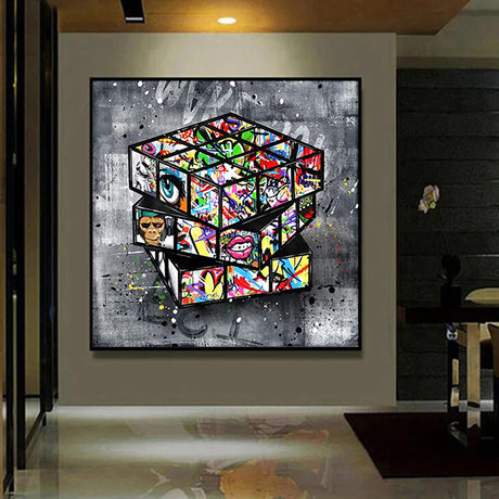 Banksy Graffiti Rubik's Cube Canvas Painting Wall - Maru Furniture Wall Art & Paints # (Store description) 