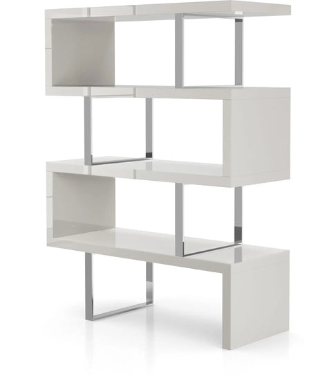 67" White Stainless Steel Four Tier Geometric Bookcase - Maru Furniture Bookcases # (Store description) 