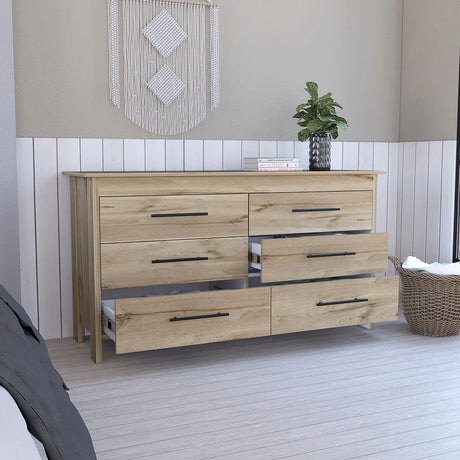 59" Light Oak And White Manufactured Wood Four Drawer Double Dresser - Maru Furniture Dressers # (Store description) 