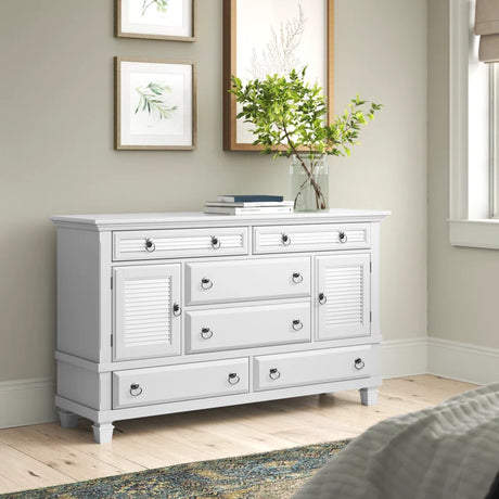 62" White Solid Wood Six Drawer Double Dresser - Maru Furniture Dressers # (Store description) 