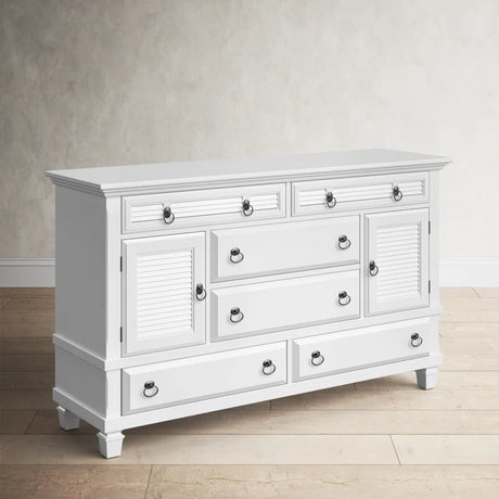 62" White Solid Wood Six Drawer Double Dresser - Maru Furniture Dressers # (Store description) 