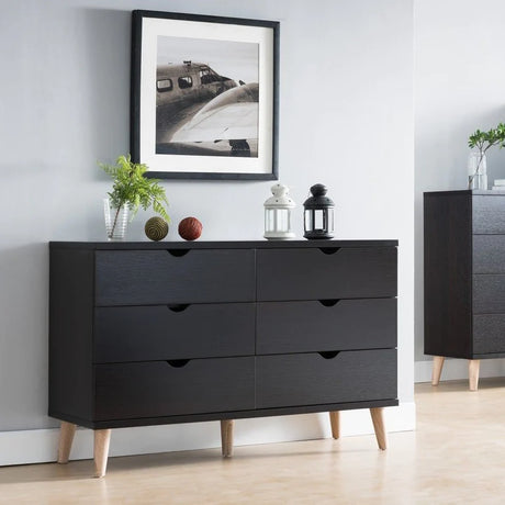 59" Black Scoop Handle Six Drawer Double Dresser - Maru Furniture Dressers # (Store description) 