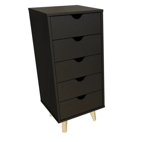 16" Black Solid Wood Five Drawer Lingerie Chest - Maru Furniture Dressers # (Store description) 