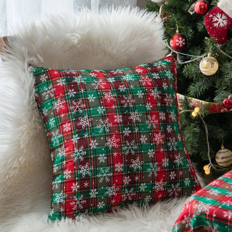 Christmas Red Plaid Polyester Cotton Throw Pillow Cover