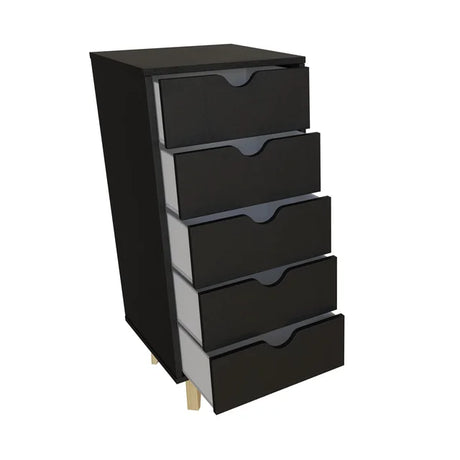 16" Black Solid Wood Five Drawer Lingerie Chest - Maru Furniture Dressers # (Store description) 