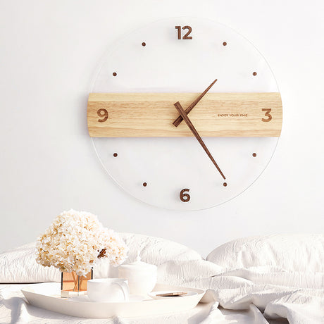 Solid Wood Acrylic Glass Wall Clock Home Living Room Decoration - Maru Furniture Wall Clocks # (Store description) 